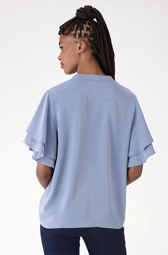 Marisa Satin Front Tie Top _ 156258 _ Blue sold by Dunns product image thumbnail 3