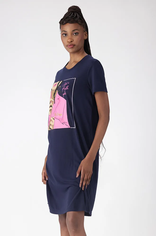 Koko T Shirt Dress _ 156069 _ Navy sold by Dunns product image thumbnail 2