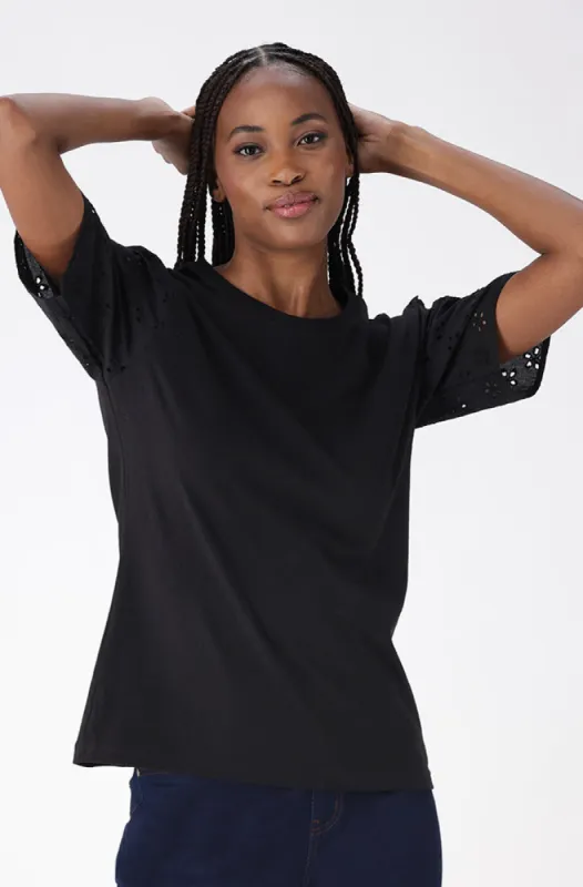 Kiki Anglaise Sleeve Top _ 156821 _ Black sold by Dunns