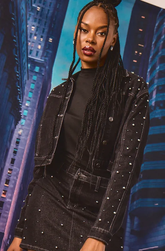 Eloise Denim Stud Jacket _ 159314 _ Black Wash sold by Dunns