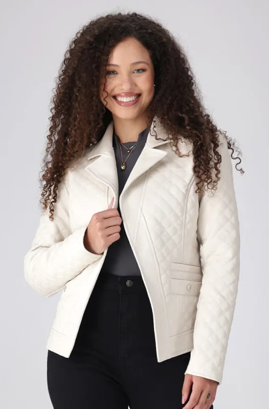 Cleo Quilted Pu Biker Jacket _ 155808 _ Cream sold by Dunns