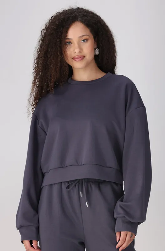 Melissa Soft Touch Scuba Crew Neck Top _ 156109 _ Charcoal sold by Dunns