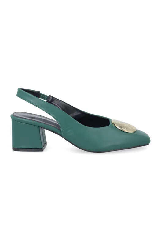 Everly Slingback Square Toe Heel _ 157321 _ Emerald sold by Dunns