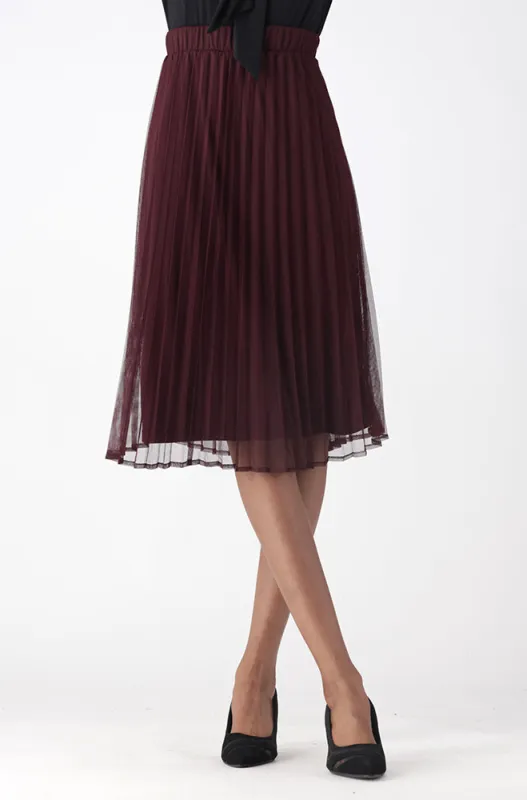 Emilia Pleated Midi Skirt _ 157236 _ Wine sold by Dunns