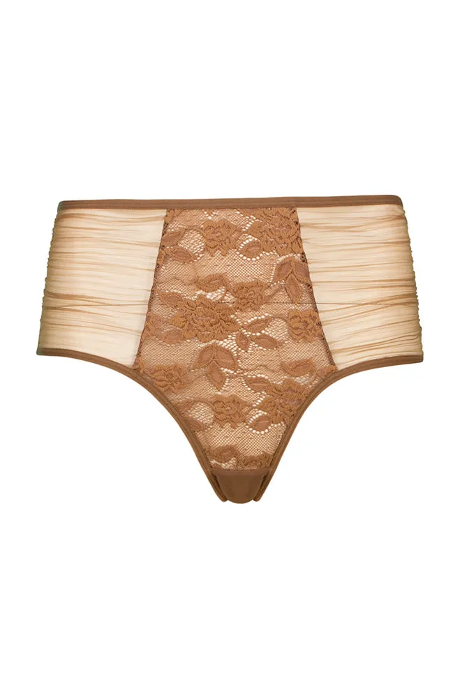 Qira Pleated Meshlace Brief _ 159542 _ Chocolate sold by Dunns
