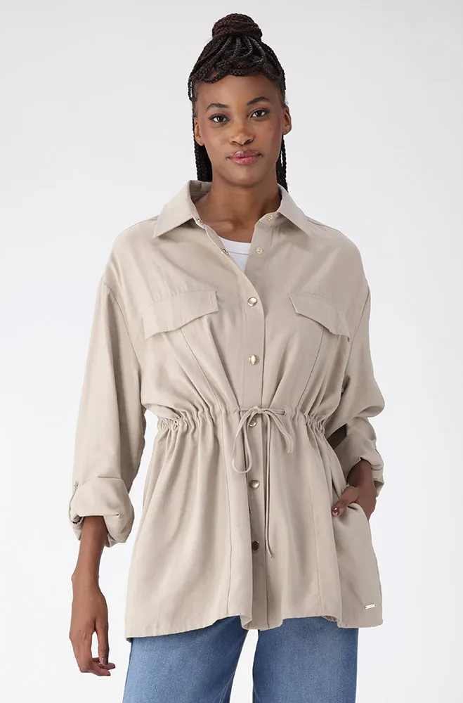 Kylie Drawcord Shirt _ 159222 _ Taupe sold by Dunns