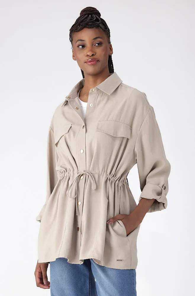 Kylie Drawcord Shirt _ 159222 _ Taupe sold by Dunns product image thumbnail 2