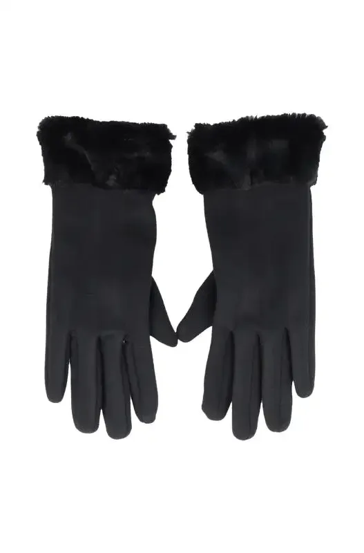 Louise Faux Fur Cuff Gloves _ 137288 _ Black sold by Dunns