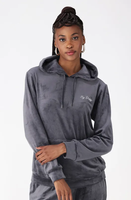 BRITNEY VELOUR HOODIE _ 156121 _ Charcoal sold by Dunns