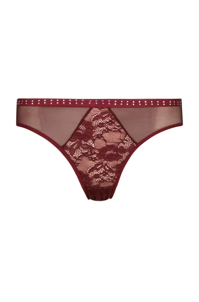 Teagan Diamante Meshlace Brazilian _ 159694 _ Burgundy sold by Dunns