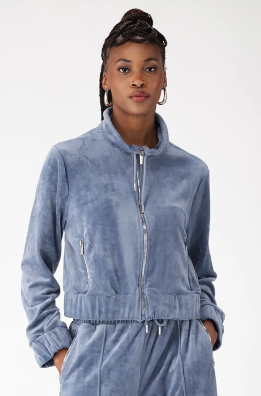 Tori Zip Through Velour Top_ 156125 _ Blue sold by Dunns