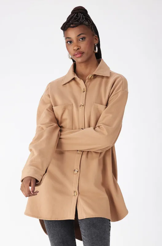 Jessie Fleece Shacket _ 156422 _ Taupe sold by Dunns