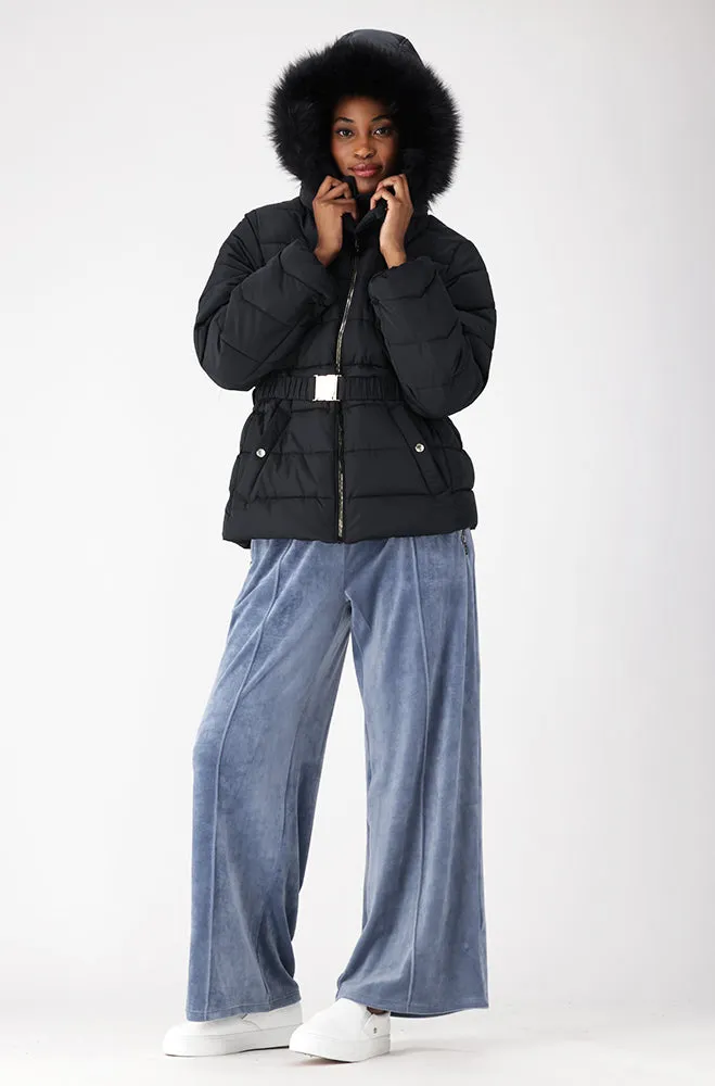 Gia Short Hooded Belted Puffer _ 155565 _ Black sold by Dunns product image thumbnail 5