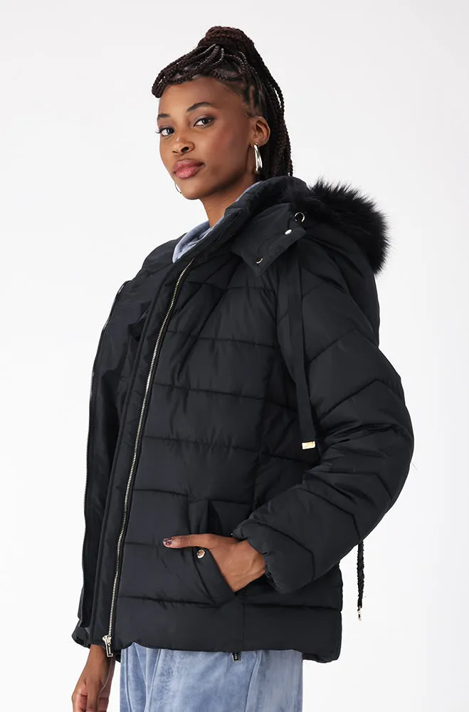 Gia Short Hooded Belted Puffer _ 155565 _ Black sold by Dunns product image thumbnail 4