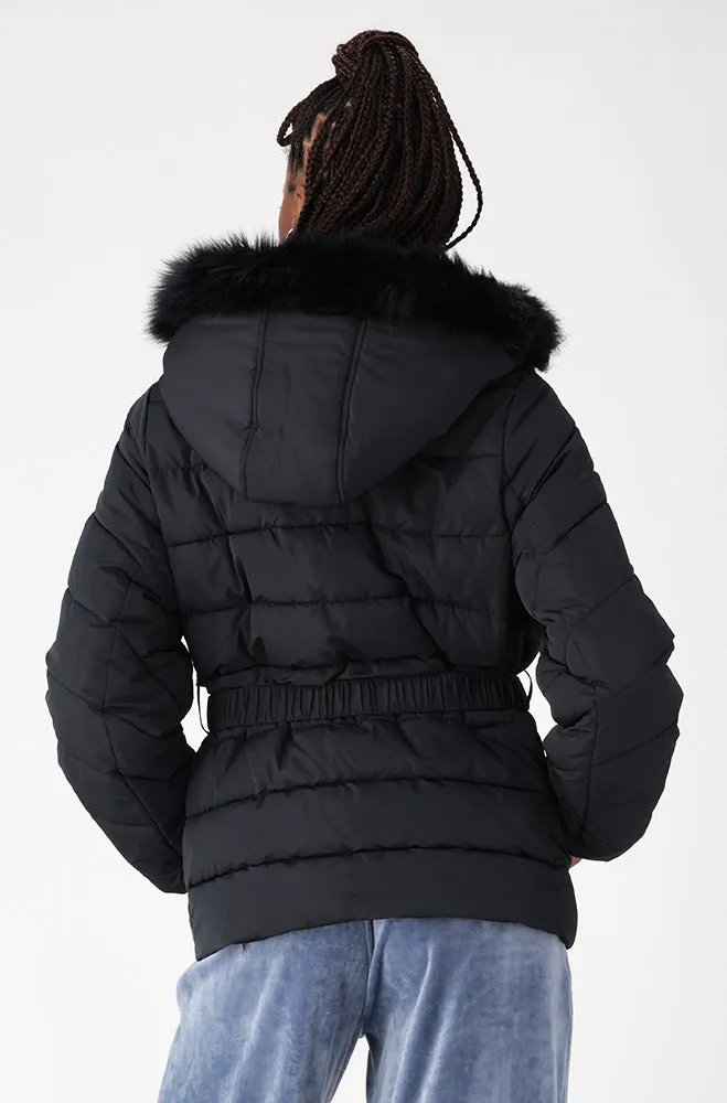 Gia Short Hooded Belted Puffer _ 155565 _ Black sold by Dunns product image thumbnail 3