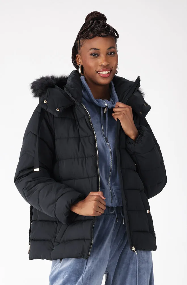 Gia Short Hooded Belted Puffer _ 155565 _ Black sold by Dunns product image thumbnail 2