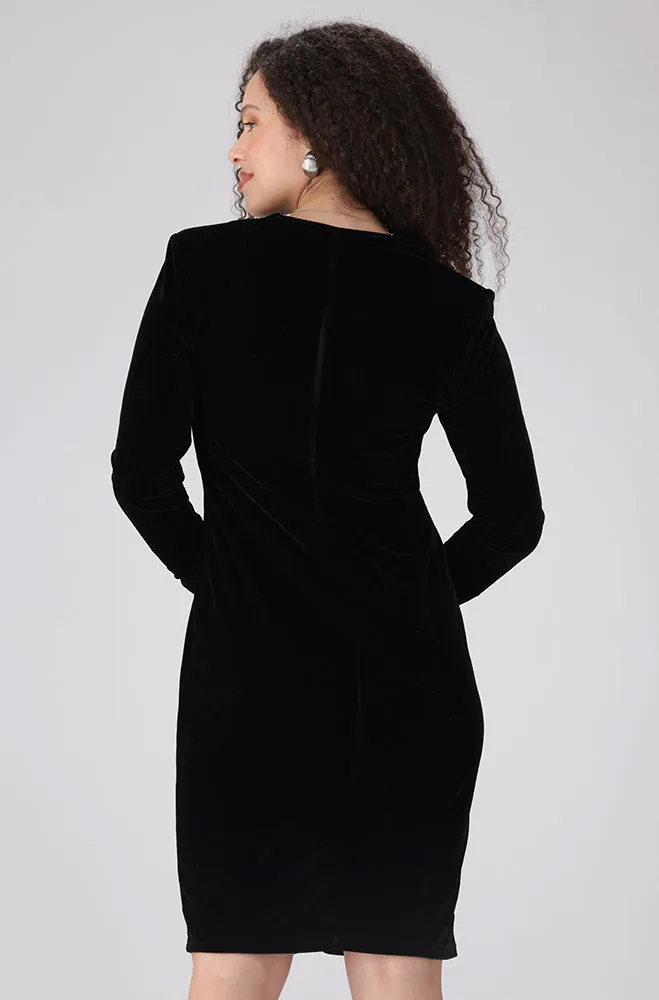 Aria V Neck Velour Bodycon Dress _ 158573 _ Black sold by Dunns product image thumbnail 3