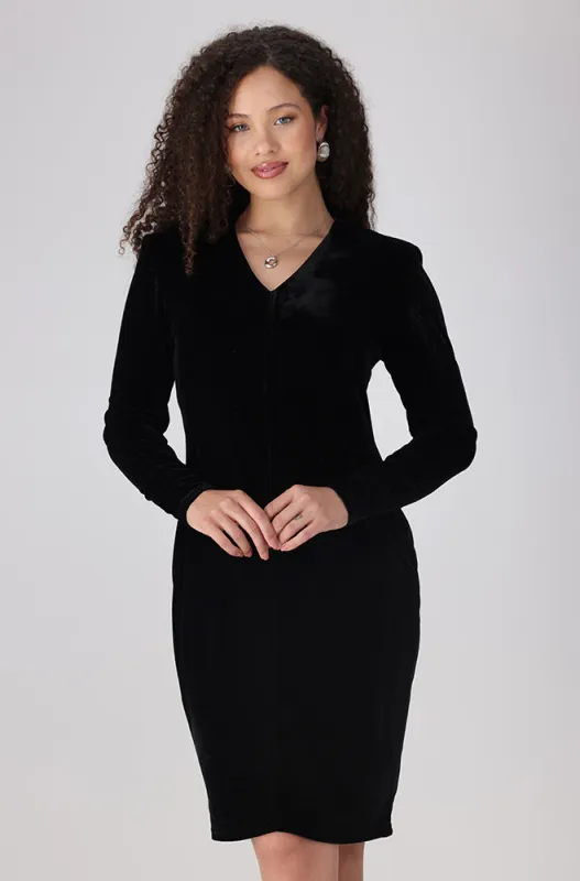 Aria V Neck Velour Bodycon Dress _ 158573 _ Black sold by Dunns