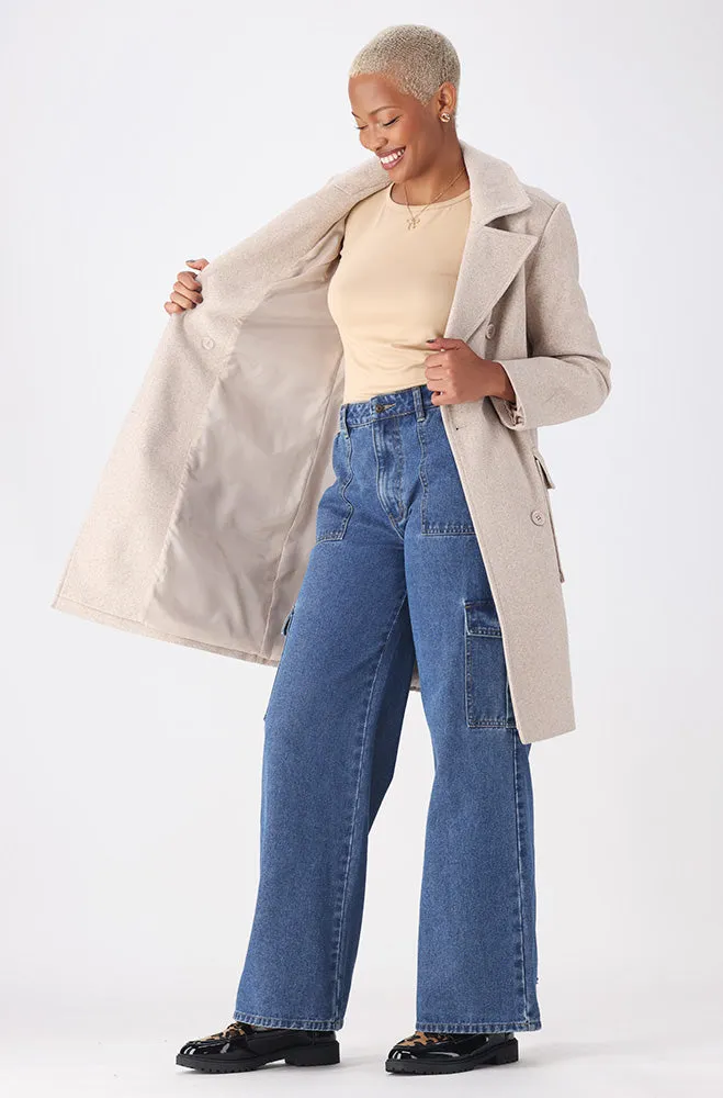 Lisa Double Breasted Melton Coat _ 157619 _ Oatmeal sold by Dunns product image thumbnail 4