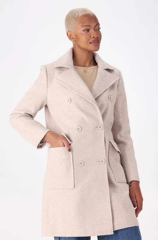 Lisa Double Breasted Melton Coat _ 157619 _ Oatmeal sold by Dunns
