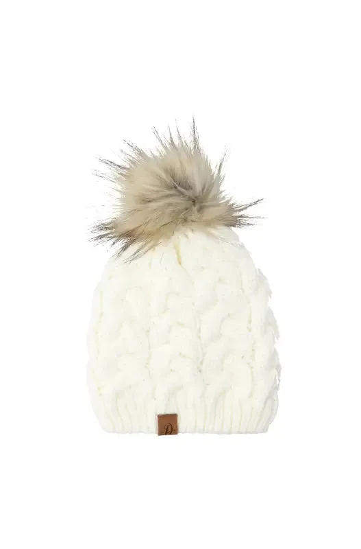 Keri Pompom Cable Beanie _ 136992 _ Cream sold by Dunns