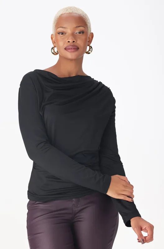 Emily Drape Neck Top _ 160566 _ Black sold by Dunns