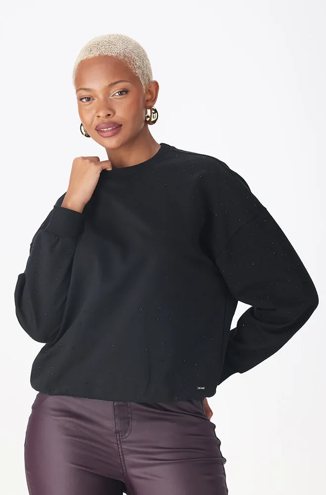 Mia Rhinestone Crewneck Top _ 156281 _ Black sold by Dunns