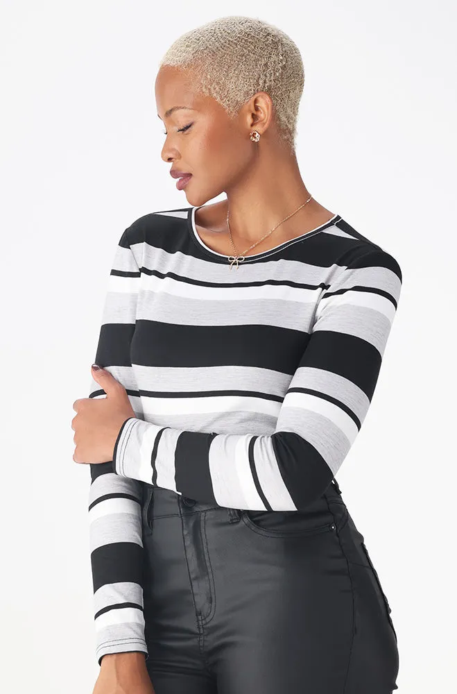 Zizie Stripe Long Sleeve Top _ 158021 _ Grey sold by Dunns product image thumbnail 2