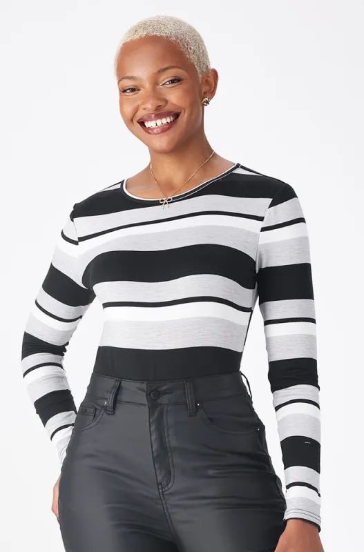 Zizie Stripe Long Sleeve Top _ 158021 _ Grey sold by Dunns