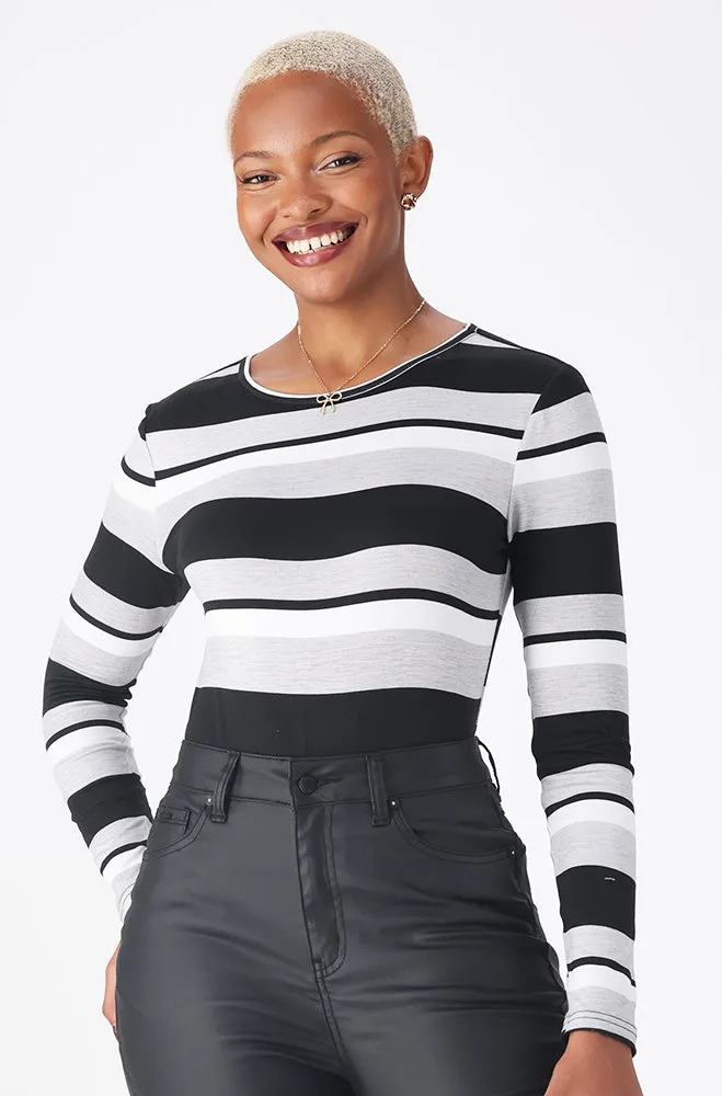 Zizie Stripe Long Sleeve Top _ 158021 _ Grey sold by Dunns