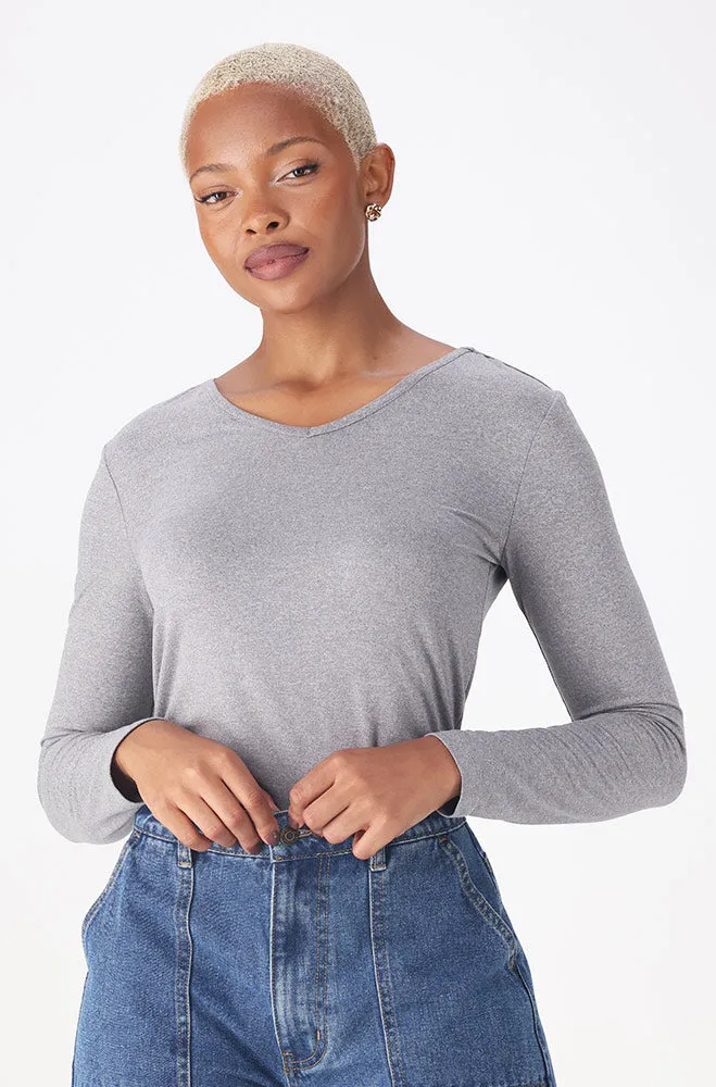 Vayla V Neck Tee _ 158040 _ Grey Mel sold by Dunns