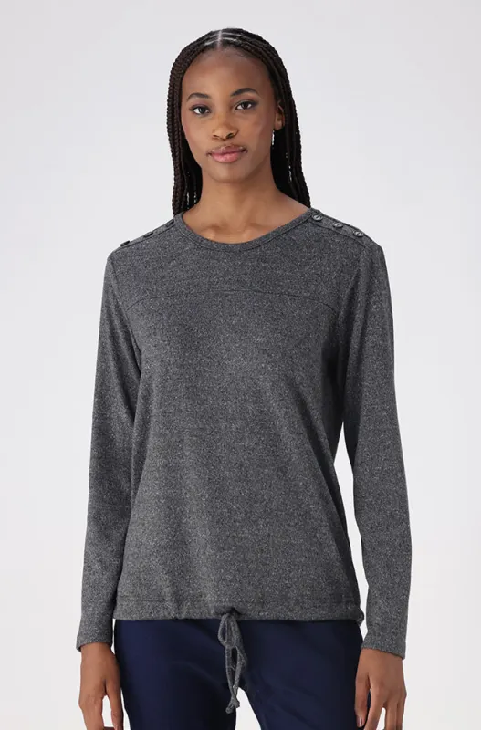 Tori Drawcord Top _ 159992 _ Charcoal Mel sold by Dunns