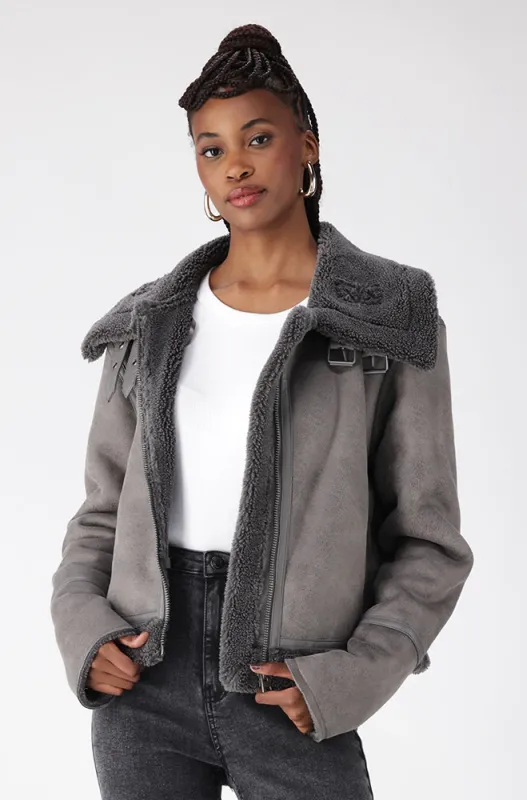 Skylar Aviator Sherpa Jacket _ 155809 _ Grey sold by Dunns