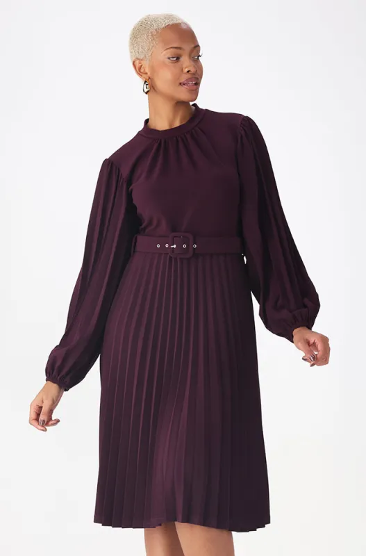 LORA BELTED PLEAT DRESS sold by Dunns