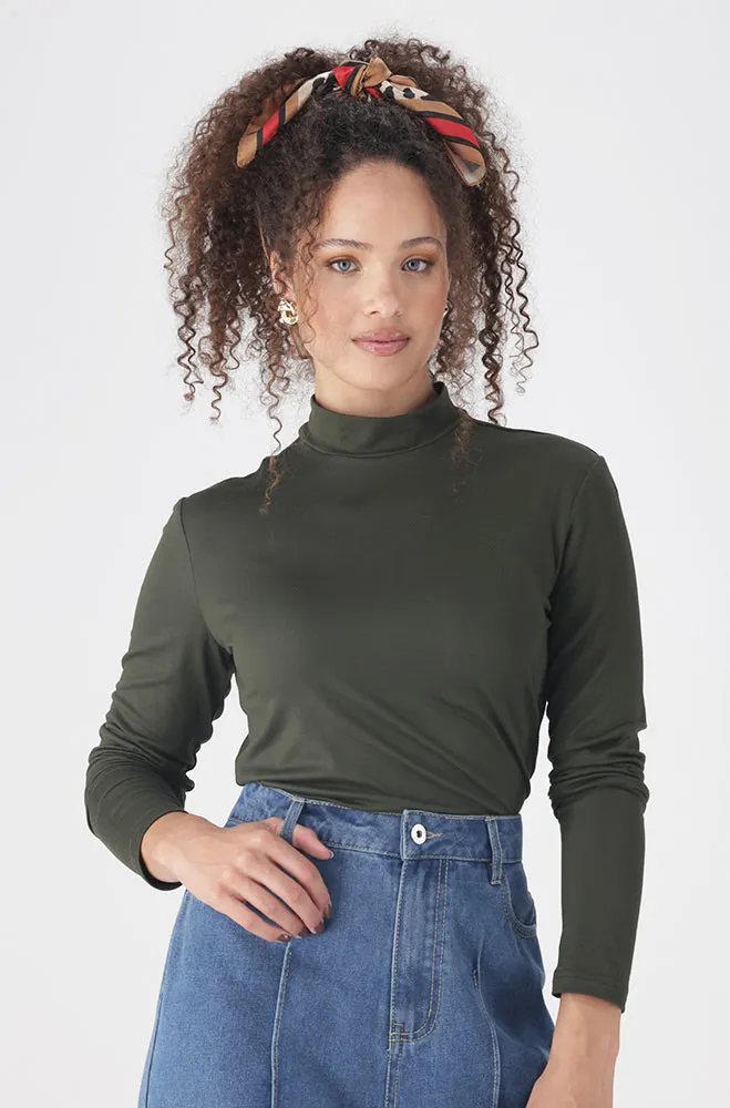 Tia Turtle Neck Top _ 158045 _ Fatigue sold by Dunns