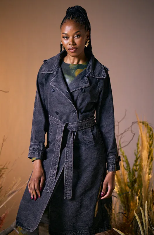 TARYN DENIM TRENCH COAT _ 157742 _ Grey Wash sold by Dunns