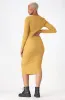 Sarah Textured Bodycon Dress _ 159417 _ Ocre sold by Dunns