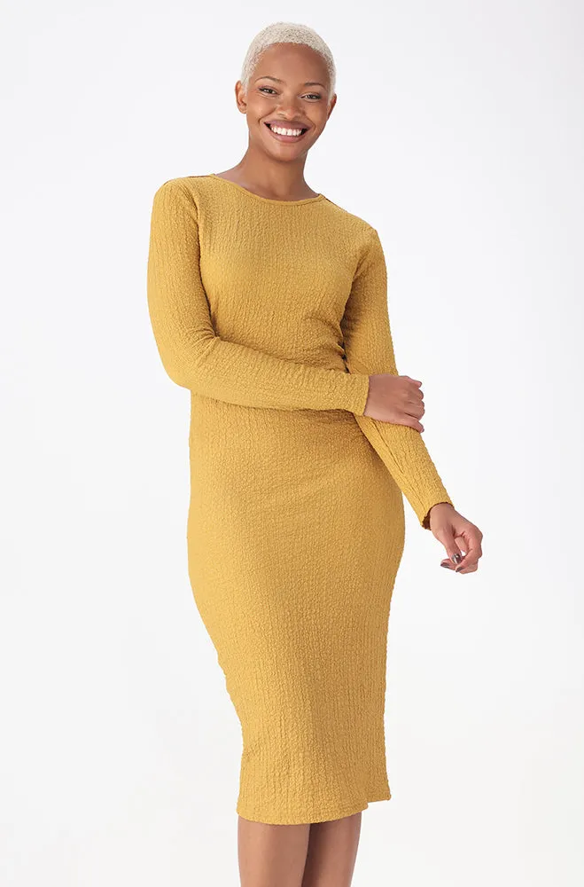 Sarah Textured Bodycon Dress _ 159417 _ Ocre sold by Dunns