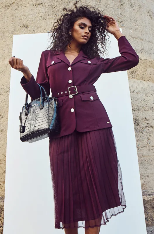Debbie Belted Blazer _ 159414 _ Wine sold by Dunns