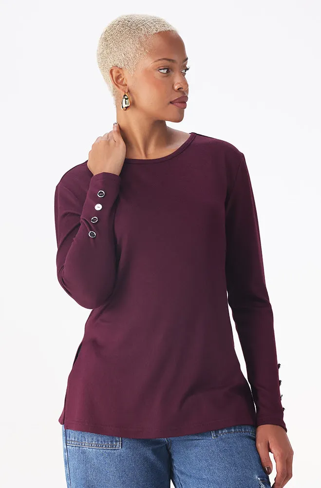 Sarah Side Slit Button Top _ 158585 _ Purple sold by Dunns