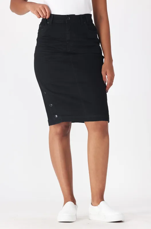 CAMDEN SIDE  BUTTON  DENIM SKIRT _ 156347 _ Black sold by Dunns