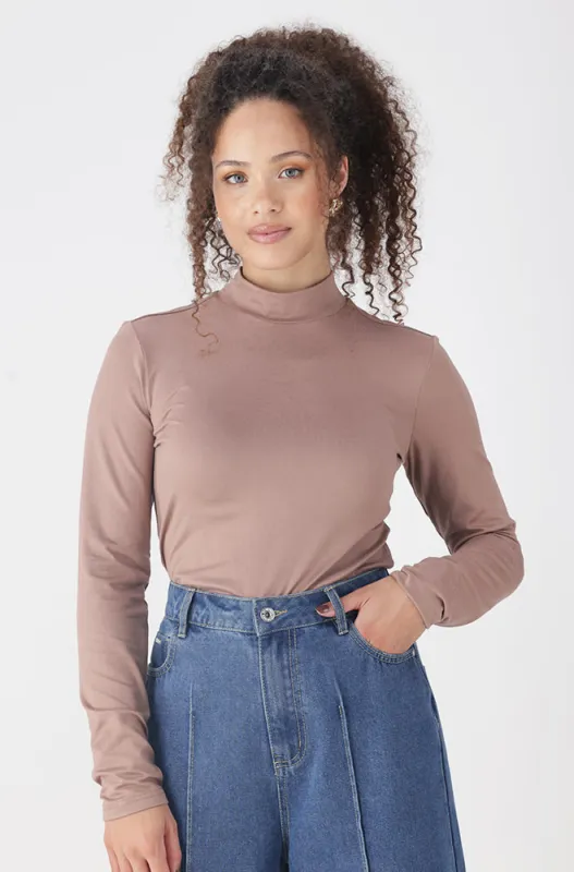 Tia Turtle Neck Top _ 160002 _ Taupe sold by Dunns