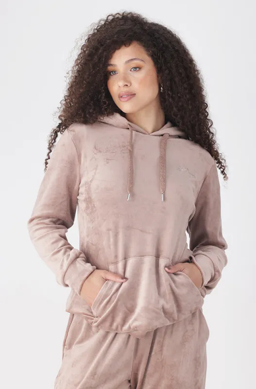 BRITNEY VELOUR HOODIE _ 156169 _ Mocha sold by Dunns