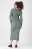 Sarah Textured Bodycon Dress _ 159419 _ Sage sold by Dunns