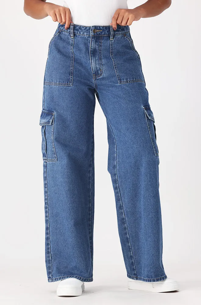 Gen High Waisted Uitility Wide Leg Jean _ 158569 _ Dark Wash sold by Dunns product image thumbnail 2