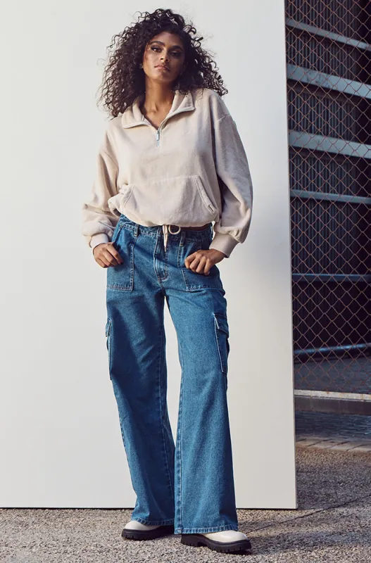 Gen High Waisted Uitility Wide Leg Jean _ 158569 _ Dark Wash sold by Dunns