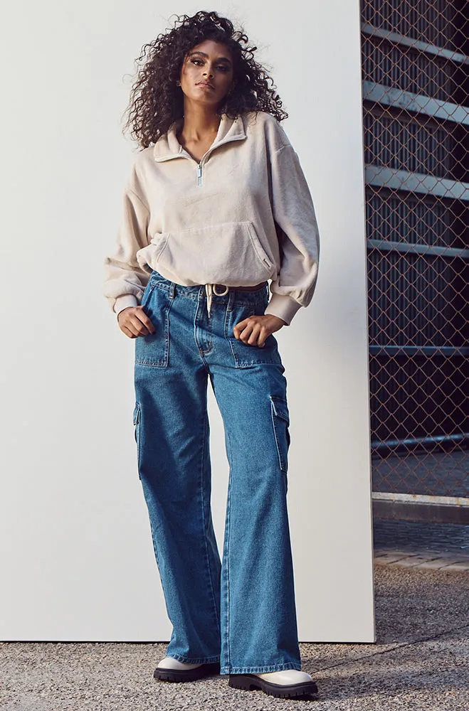 Gen High Waisted Uitility Wide Leg Jean _ 158569 _ Dark Wash sold by Dunns