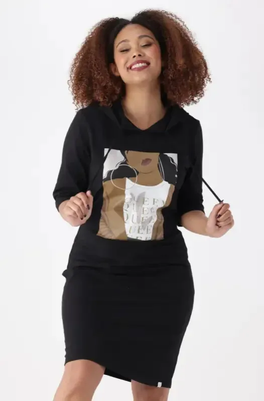 Koko Three Quarter Sleeve Printed Dress _ 148401 _ Black sold by Dunns