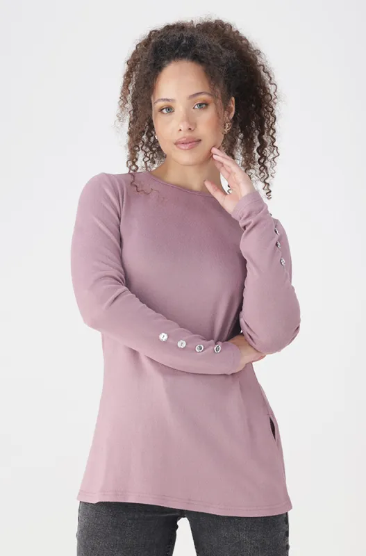 Sarah Side Slit Button Top _ 158584 _ Pink sold by Dunns