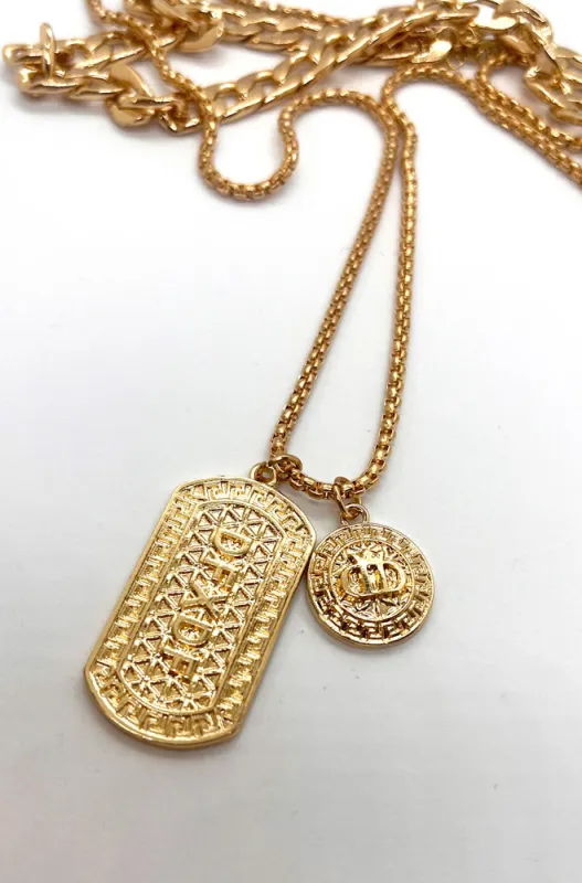 Jaxon Engraved Tag Coin Pendant Necklace _ 159398 _ Gold sold by Dunns